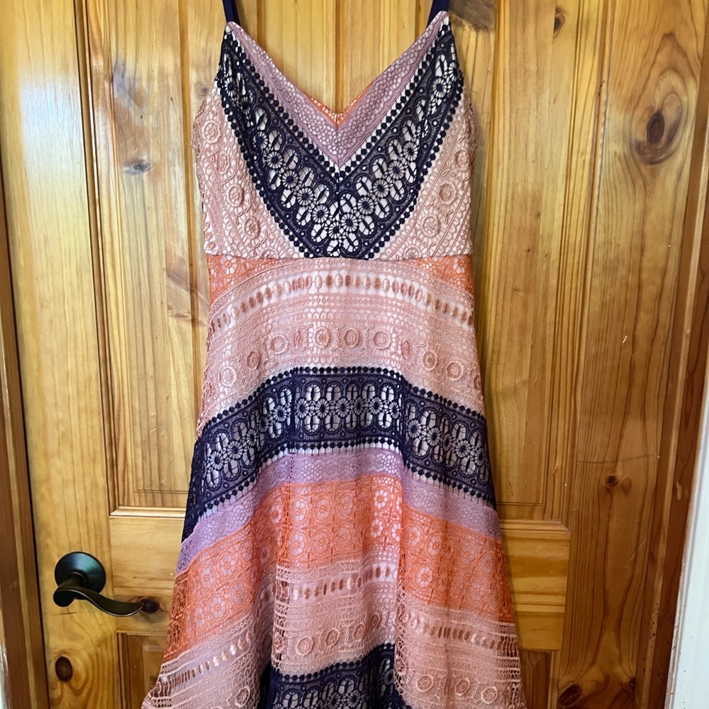 Maeve/Anthropologie Pink and Blue Maxi Sundress Sleeveless V-Neck